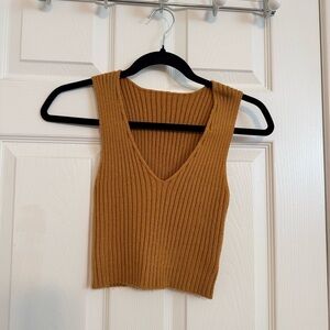 Ribbed Mustard Yellow V-Neck Knit Tank Top